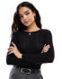 Vero Moda pointelle long sleeve top in black