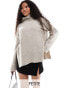 Vila Petite roll neck oversized jumper with turn up cuff in natural melange