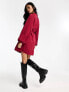 New Look tie waist long sleeve mini dress in berry