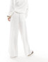 ASOS DESIGN Petite wide leg pull on trouser with linen in white