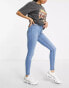 Noisy May Petite Callie high waisted skinny jeans in light blue