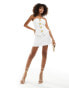 Rare London bandeau gold textured button mini dress in ivory