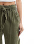 JDY wide leg belted linen trousers in khaki