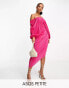 ASOS DESIGN Petite plisse overlay midi dress with open back detail in pink