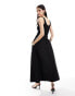 & Other Stories sleeveless maxi dress with volume hem in black mixed jersey and woven fabric