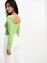 Glamorous long sleeve sweetheart neck bodysuit in green