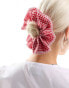 DesignB London double layer gingham scrunchie in red