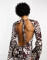 Day 6 flared sleeve low back maxi dress in chocolate animal print