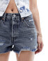 Levi's 501 original denim short in mid blue with distressing