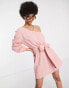 ASOS DESIGN Tall one shoulder belted beach mini dress in pink super crinkle