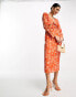 Pretty Lavish long sleeve tie midaxi dress in orange zebra