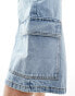 ASOS DESIGN super long length denim jorts with cargo detailing in light blue wash