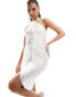 Rare London Premium fringe detail halterneck mini dress in white