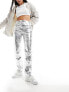 River Island metallic straight leg trouser in silver