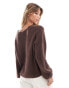 Threadbare fluffy v neck slouchy jumper in brown