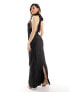 Flounce London high neck maxi satin column dress in black