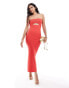 Bershka rib knit cut out front maxi dress in red