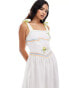 Never Fully Dressed Corfu bow shoulder embroidered midaxi dress in white