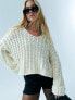 ASOS DESIGN hand knit jumper in chunky stitch with turn back cuffs in cream