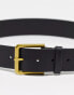 ASOS DESIGN smart leather belt with gold buckle in black