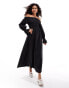 Glamorous off shoulder shirred waist maxi dress in black