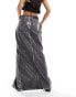 Liquor N Poker – Maxi-Jeansrock in Metallic-Silber mit Schlitz