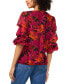 Women's Floral-Print V-Neck Lantern-Sleeve Top