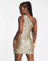 Forever New cut out drape sequin mini dress in bronze gold