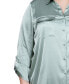 Plus Size 3/4 Sleeve Roll Tab Satin Blouse