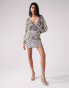 ASOS DESIGN embellished batwing mini dress in stone