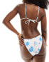 ASOS DESIGN Island ruched triangle bikini top in white & blue