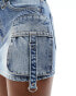 Bershka cargo denim mini skirt in mid blue