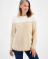 Petite Cotton Colorblocked Curved-Hem Sweater, Created for Macy's