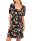 Women's Floral Square Neck Puff Short Sleeve Dress