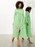 ASOS EDITION broderie drawstring long sleeve midi shirt dress in bright green