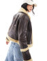 Superdry faux shearling crop jacket in dark brown