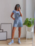 Labelrail x Pose and Repeat vintage fit short dungarees with butterfly embroidery in blue