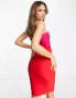 Vesper bandeau mini dress with notch detail in red and pink colour block