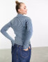 Pimkie contrast rib zip through high neck jumper in blue