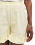 ASOS DESIGN cotton frill hem shorts in buttermilk