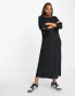 Monki tie sleeve smock midi dress in black