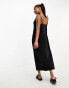 Threadbare Petite cami cowl neck plisse maxi dress in black