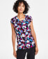 Women's Printed Cowlneck Cap-Sleeve Blouse