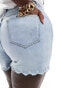 In The Style Plus scallop edge high waisted denim shorts in light blue