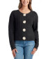 Juniors' Crewneck Crochet Rosette-Trim Cardigan