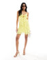 ASOS DESIGN halter ruffle mini dress with cut out detail in bright yellow