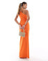 Vesper one shoulder cut out detail front split maxi dress in orange