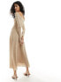 ASOS DESIGN mesh long sleeve maxi dress with seam detail and overlay in sand