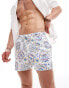 ASOS DESIGN swim shorts in short length in paisley print in off white