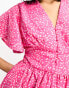 In The Style frill sleeve button down playsuit in pink spot print